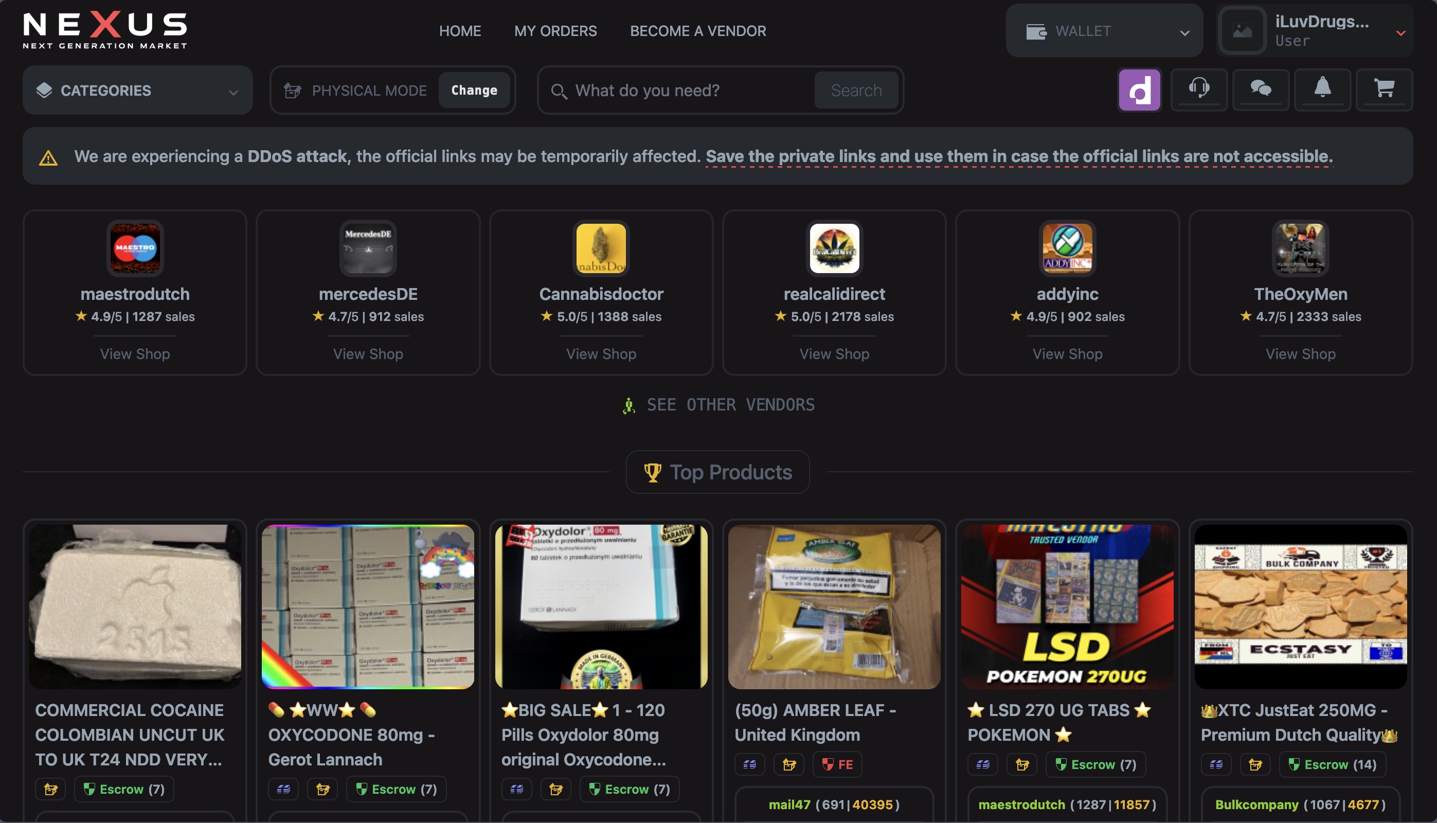 Nexus Market vendor catalog