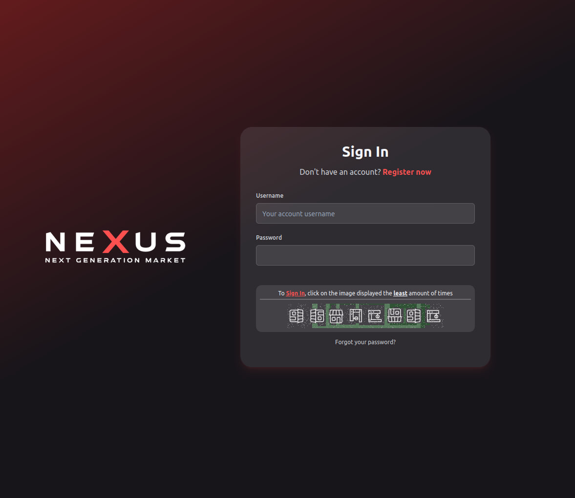 Nexus Market official login screen preview